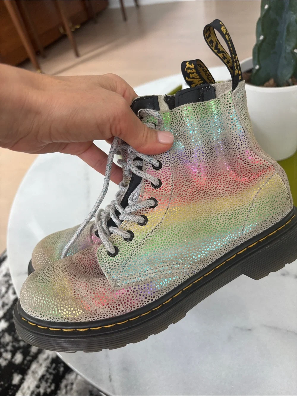 Kids Dr. Martens Holographic Iridescent Lace-Up Combat Boots - Multi